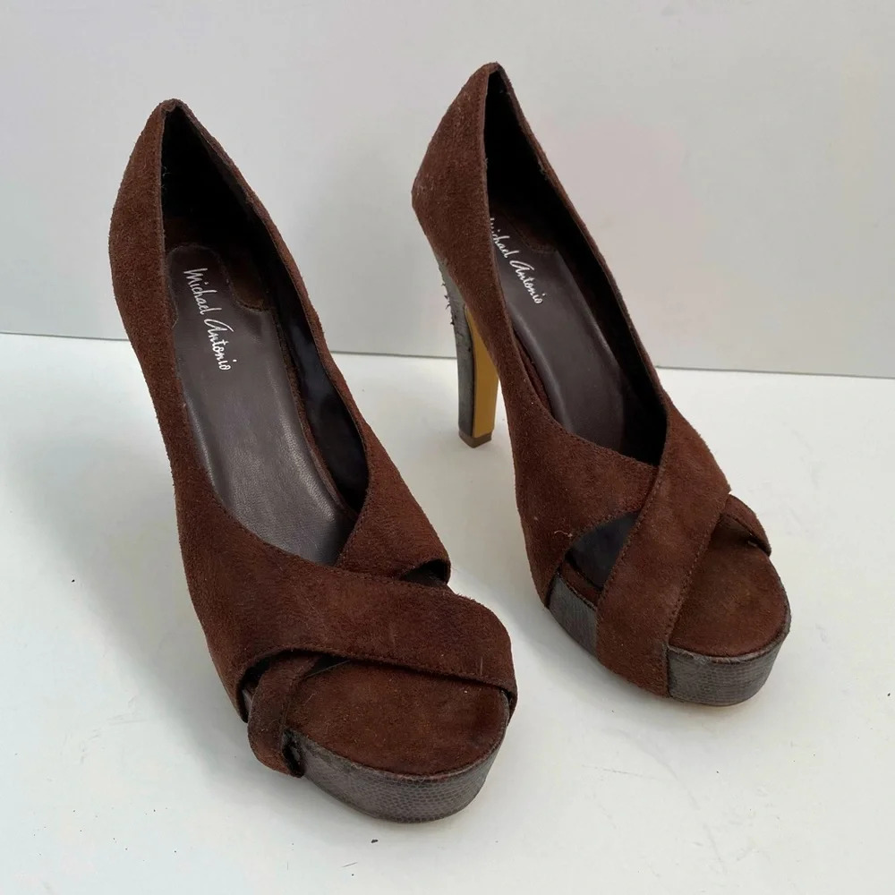 Michael Antonio Brown Suede Peep Toe Platform Heels